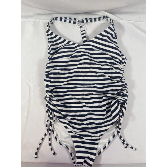 Kona Sol One Piece Swimsuit Stripped High Coverage Sz Large (12-14) NWT - Picture 1 of 6